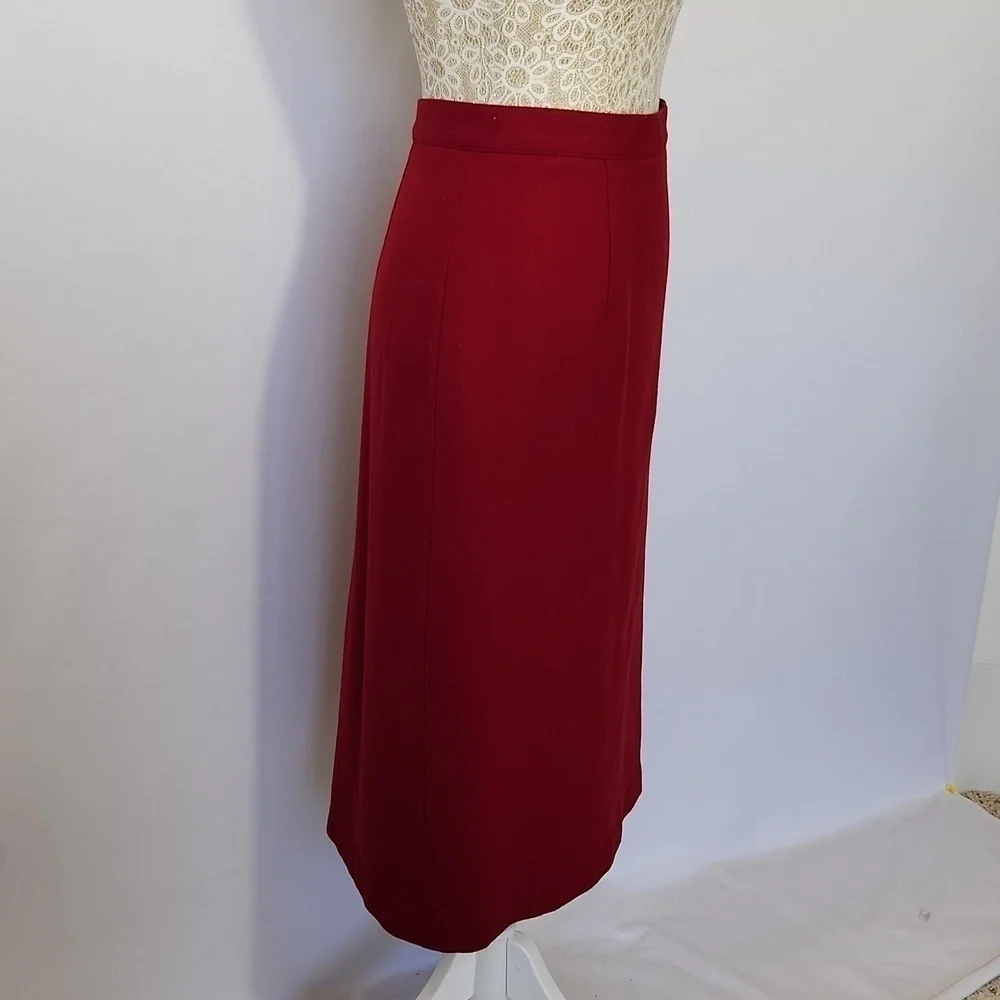 J G Hook Petites Red A-line 100% Wool Side Zip Front Slit Skirt Size 6 Vintage
